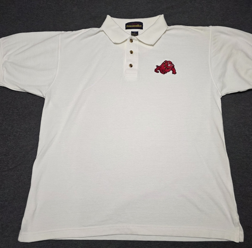 Peregrine Bay Polo Shirt  Short Sleeve White Embroidered Red Bulldog Men's M